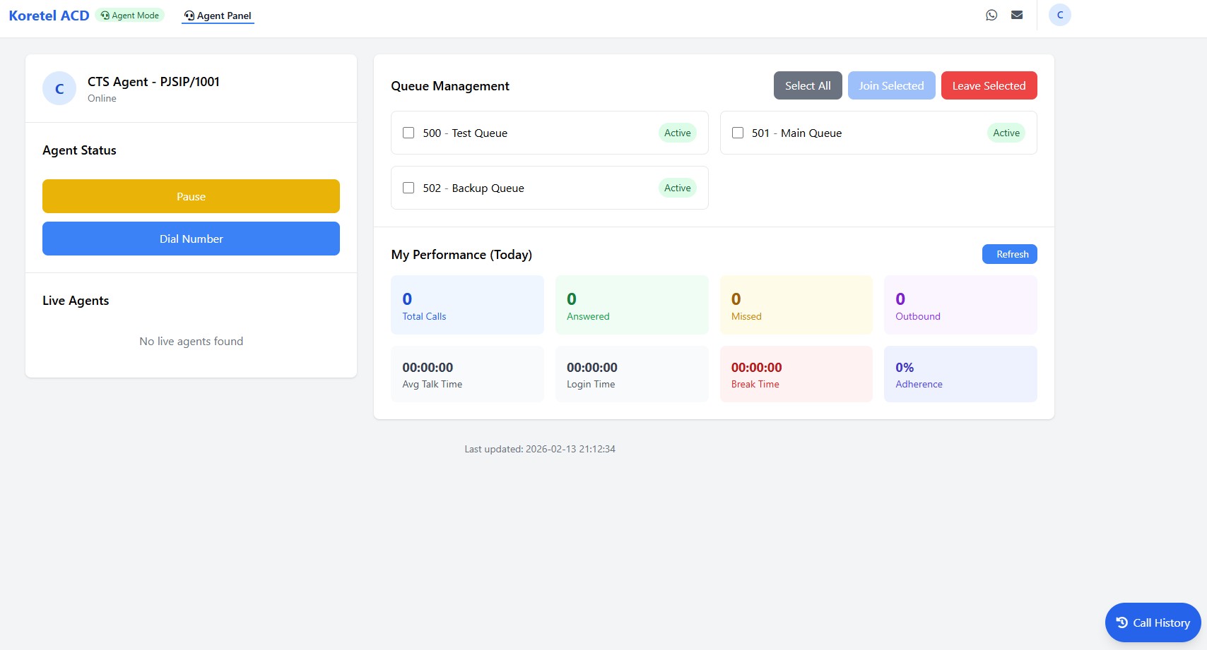 Agent dashboard overview