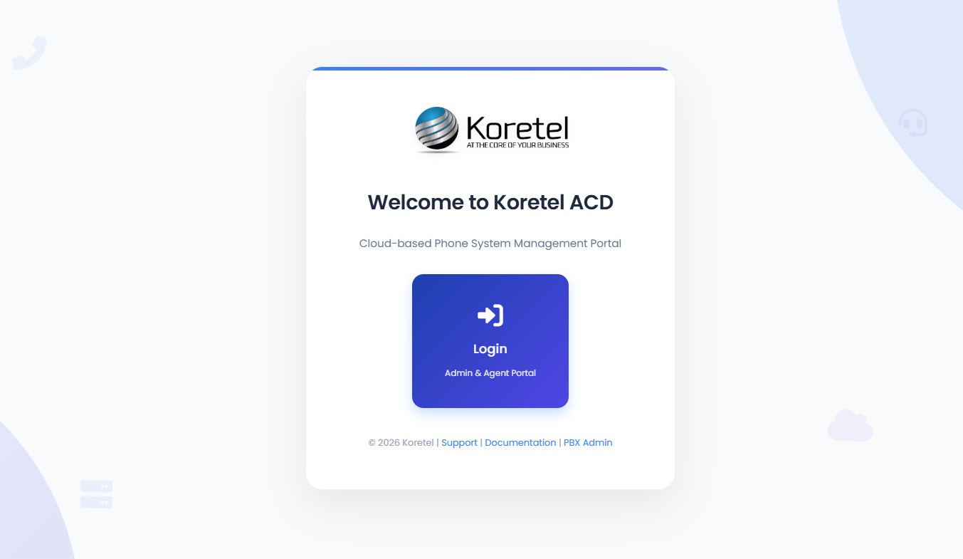 Koretel welcome screen
