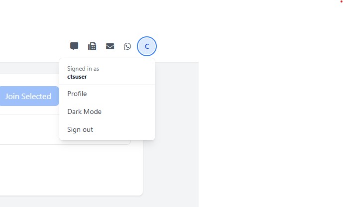 Profile and logout menu
